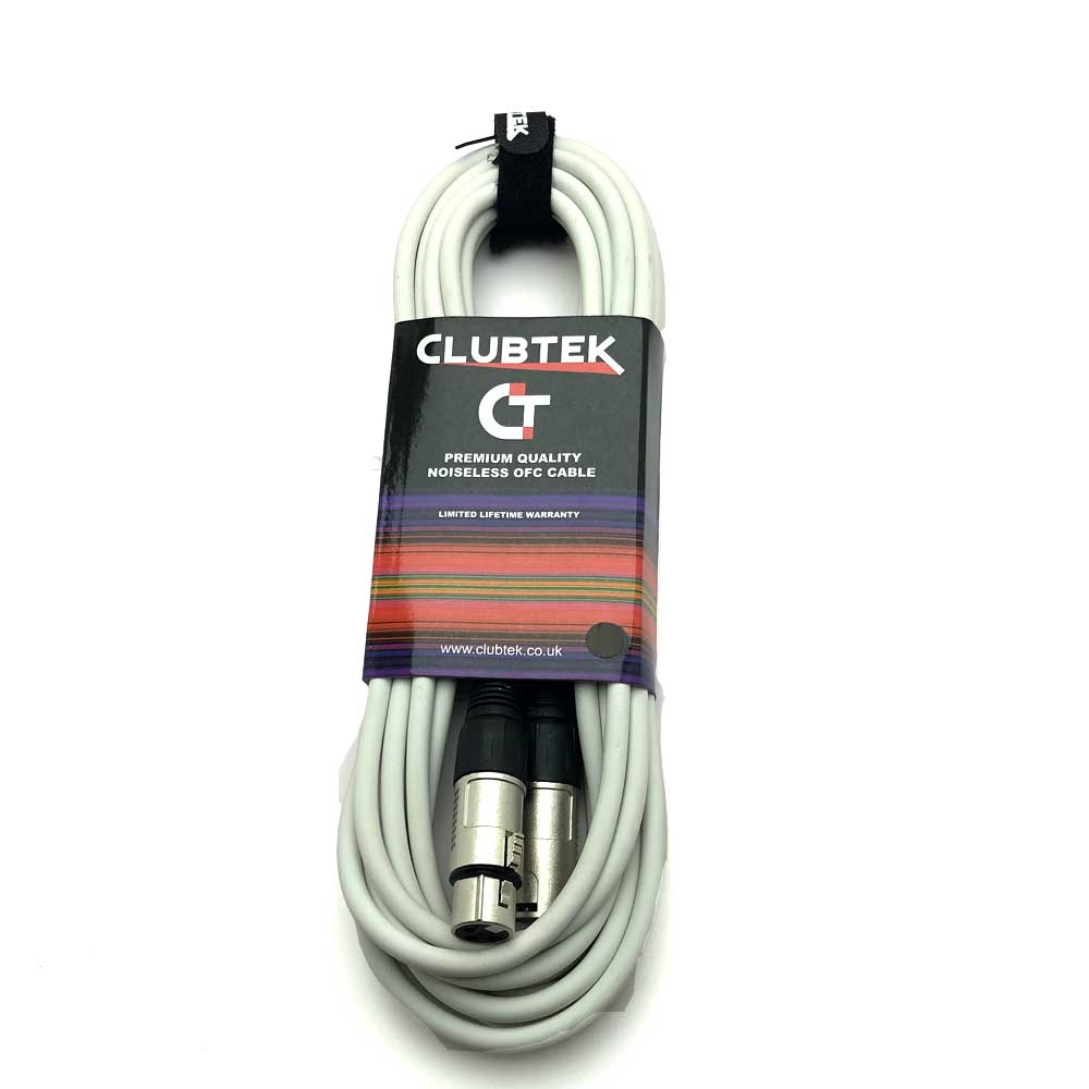 Clubtek White XLR Cable 3M Microphone/Balanced Audio Lead